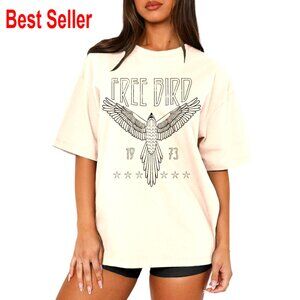 Women's Oversized Cotton Blend T-Shirt with Cow Skull Graphic, Western Style